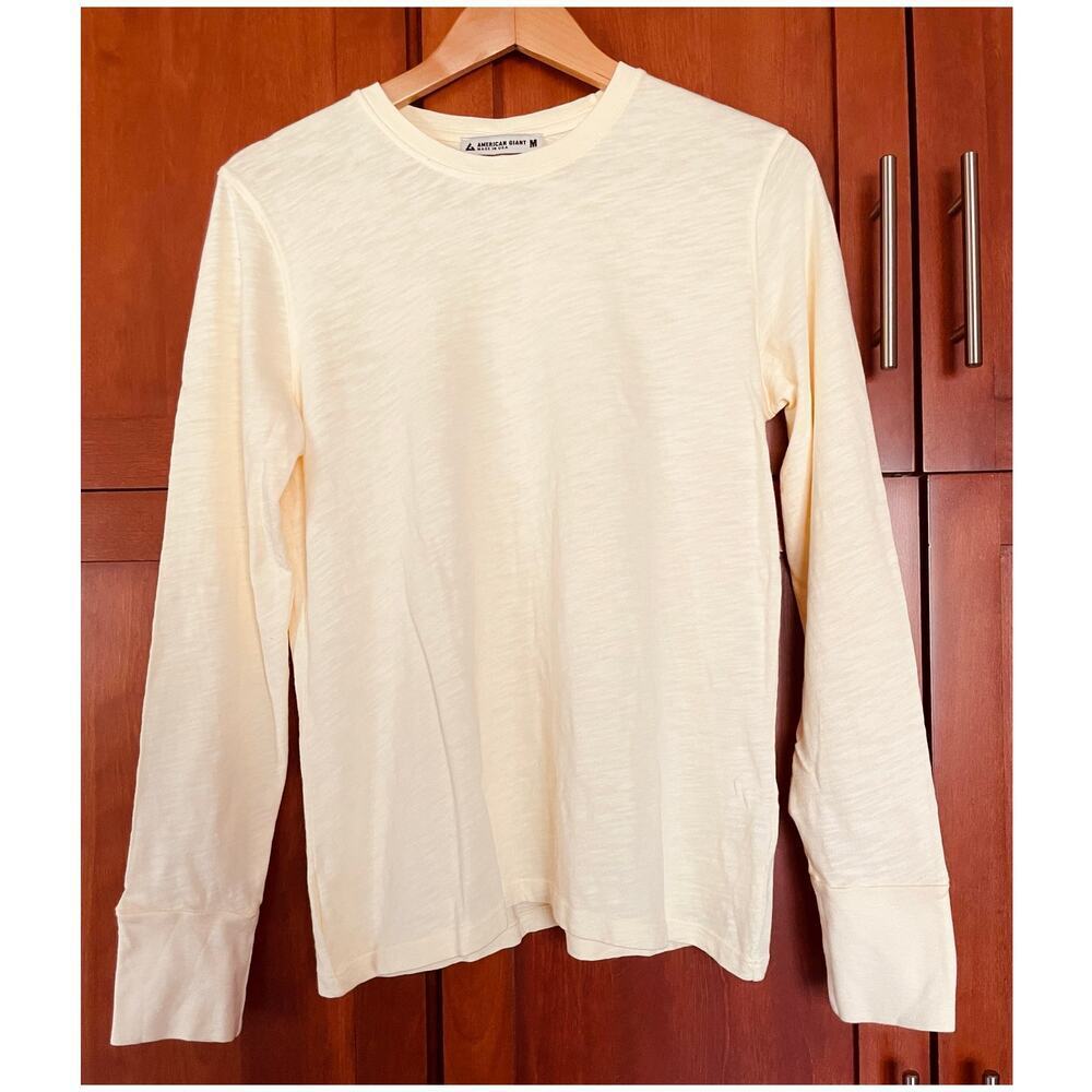 American Giant Premium Slub Crew Neck Tee Shirt Long Sleeve Yellow Size Medium